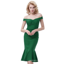 Belle Poque Retro Vintage 50s en épaules V-Neck Hips-Wrapped Dark green Bodycon crayon Wiggle sirène Robe BP000336-1